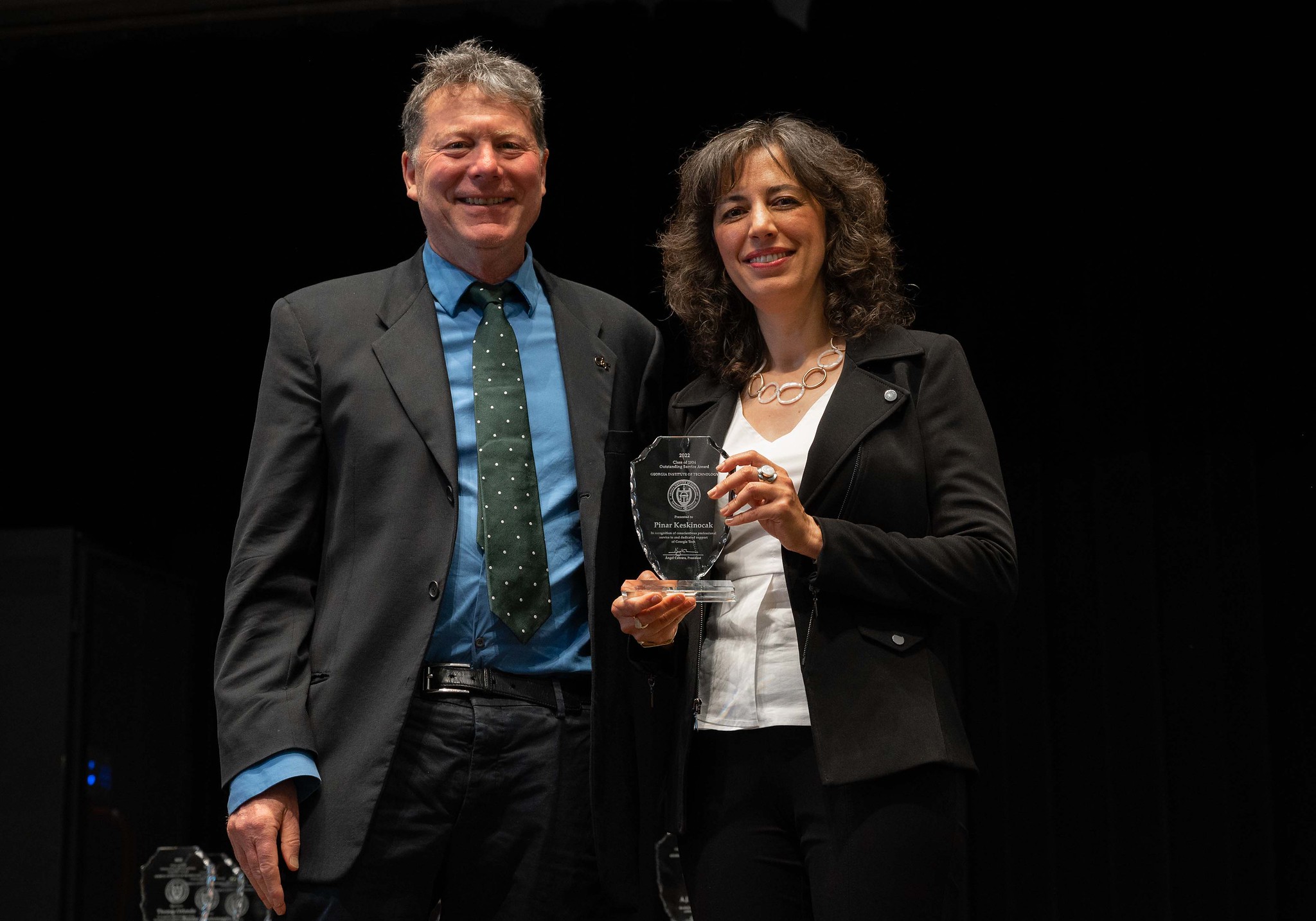 Larry Jacobs and Pinar Keskinocak at the 2022 Faculty and Staff Honors Luncheon