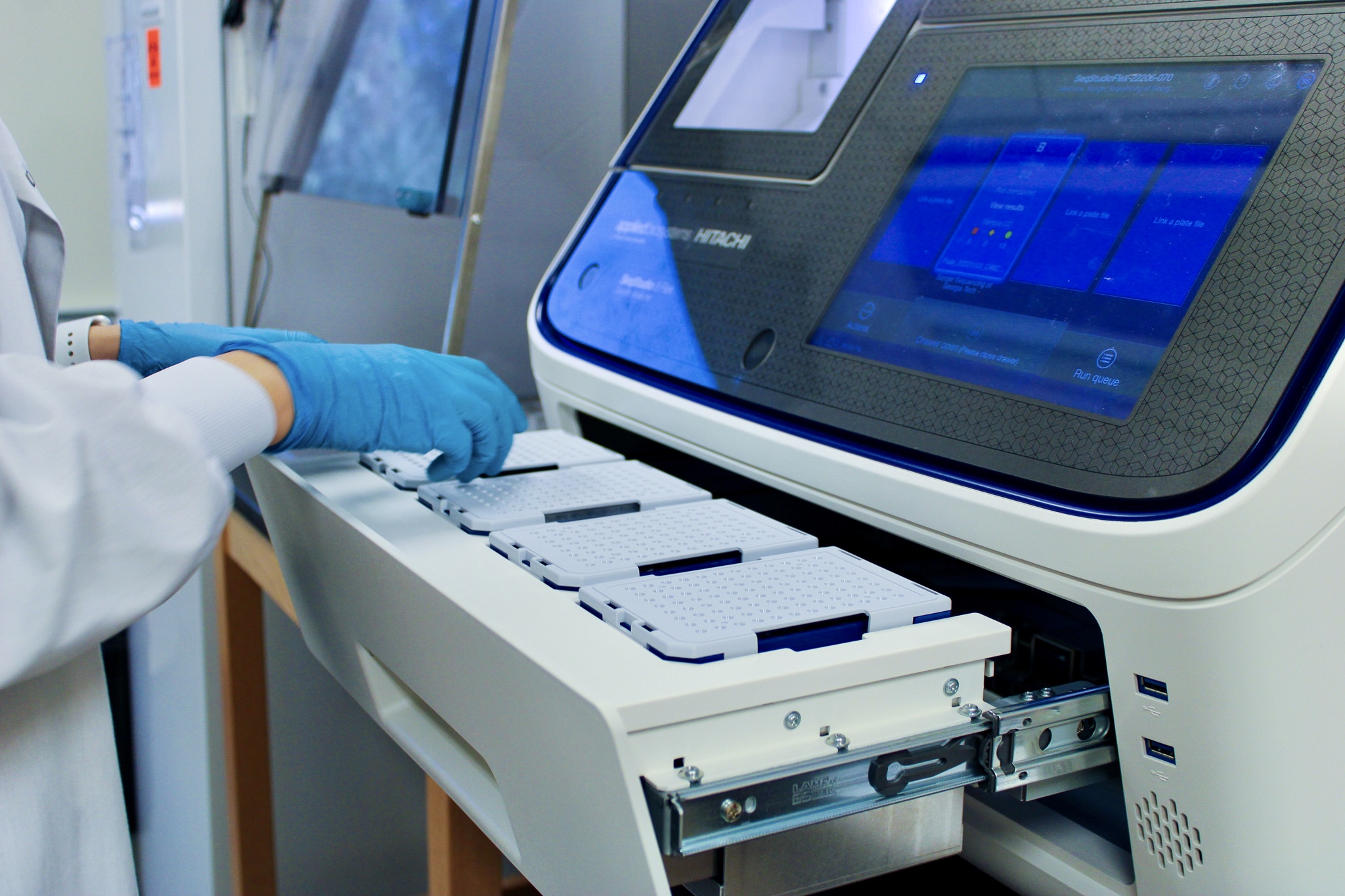 DNA samples are loaded into the Sanger processing machine.