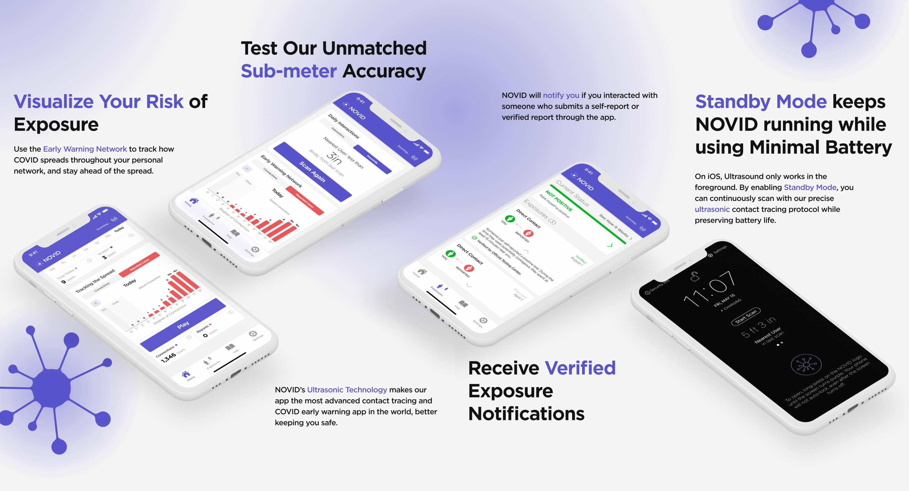 Product information on the NOVID exposure notification app explains the features of the software.