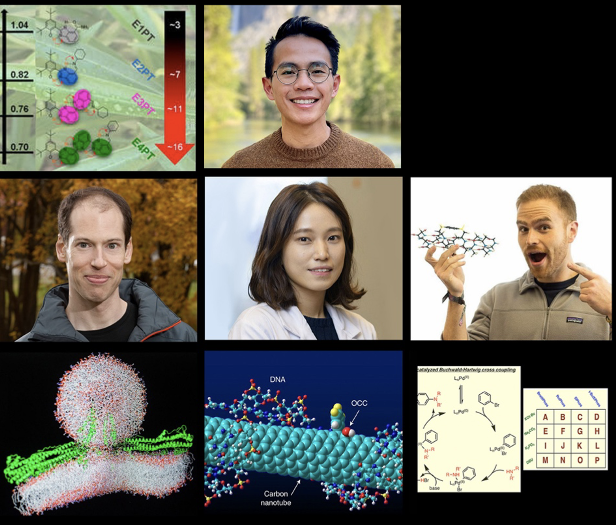 Top left: Mioy Huynh, Central row left to right: Peter Kasson, Mijin Kim, Anthony Rojas