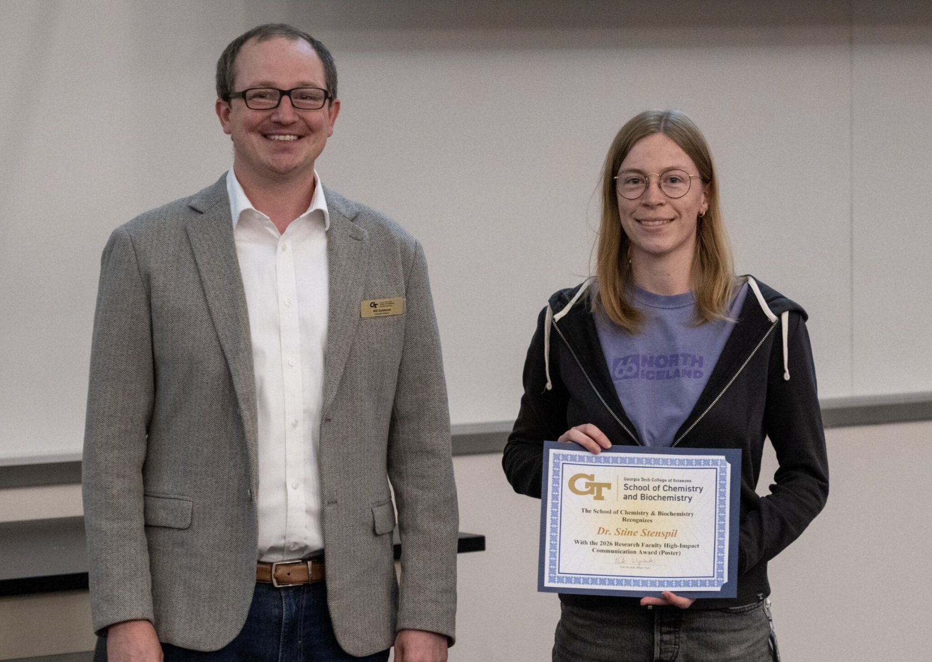 Dr. Stine Stenspil accepts the 2026 Research Faculty High-impact Communication Award.