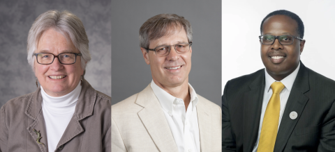 Georgia Tech professors Marion Usselman (left), Loren Williams (middle), and Samuel Graham (right) have been recognized as AAAS Fellows for 2022. 