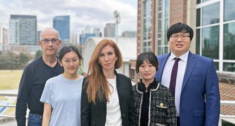 The OZ-Link team includes (left to right): Professor M.G. Finn, Wenting Shi, Kasie Collins, Jasmine Hwang, and Steve Seo.&nbsp;
